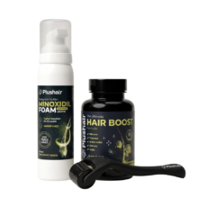 Plushair Minoxidil Hab + Dermaroller + Vitaminok SZETT - 1 hónapra