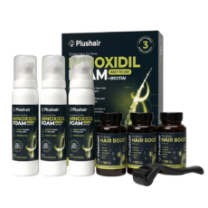 Plushair Minoxidil Hab + Dermaroller + Vitaminok SZETT - 3 hónapra